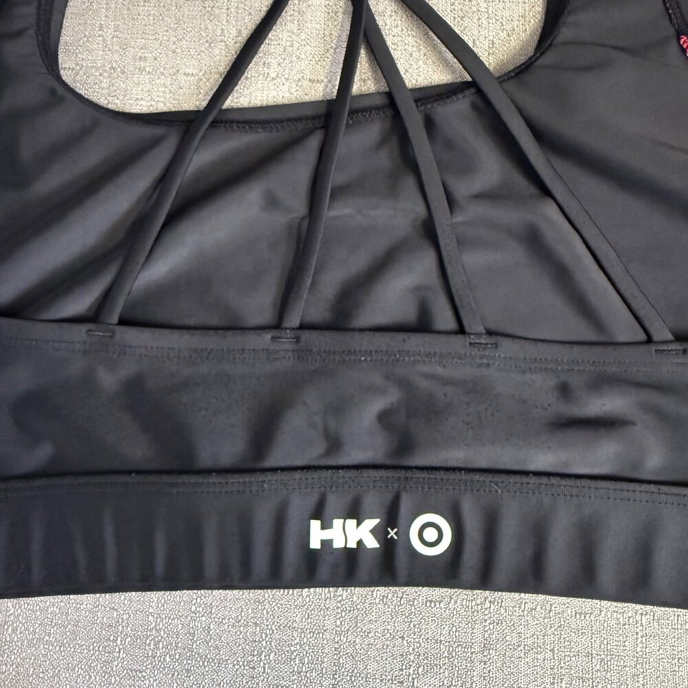 HK X Target Black Sports Bra Rainbow Stripe Strappy Back Size XL - Picture 7 of 11